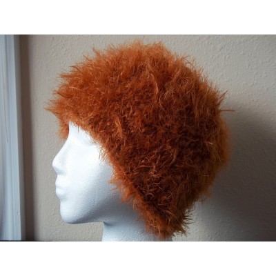 Hand knitted fuzzy and soft beanie/hat  terracotta  eb-96456067